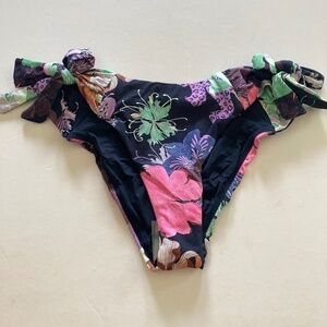 NWOT Anthropologie Maeve Side Tie Black Motif Floral Bikini Bottoms Sz XS